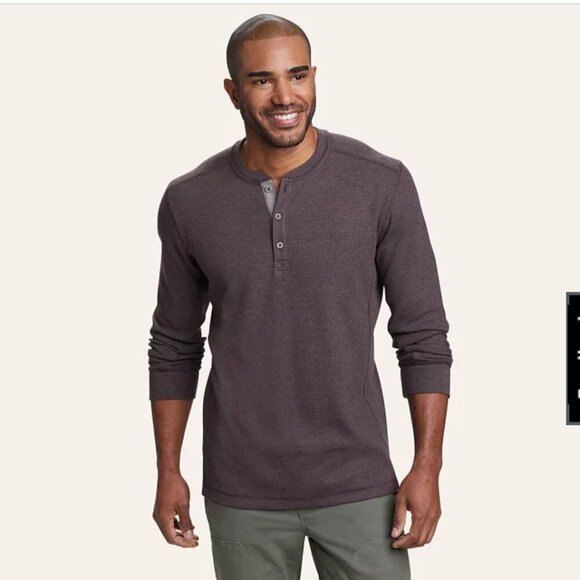 Eddie Bauer Aubergine Purple Eddies Favorite Ultrasoft Thermal Henley Size Large - Picture 1 of 9